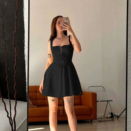 Sleek Black Cut-Out Mini Dress with Fashion-Forward Lace-Up Details - Très Elite