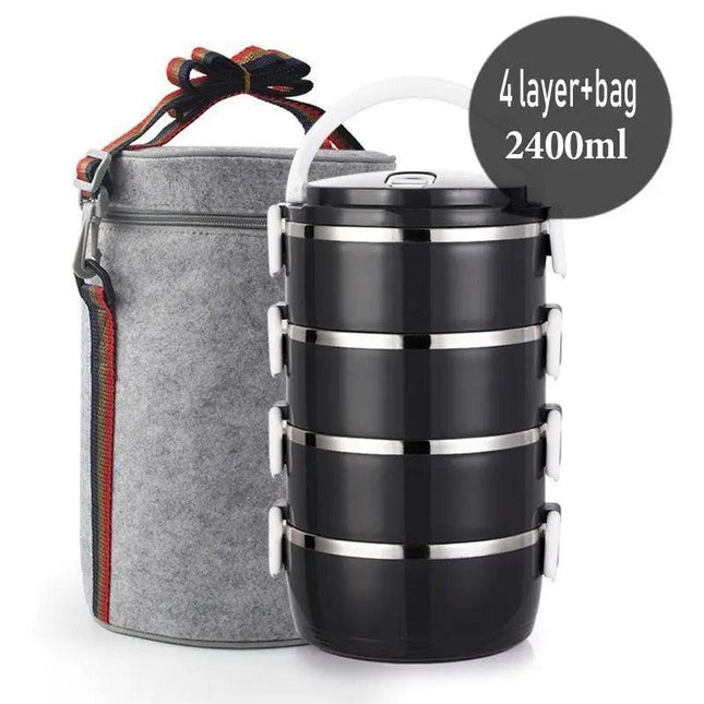 Sleek Black Insulated Stainless Steel Food Carrier - Portable Lunch Box