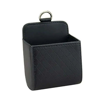 Sleek Black PU Leather Car Air Vent Organizer for Phone and Glasses..