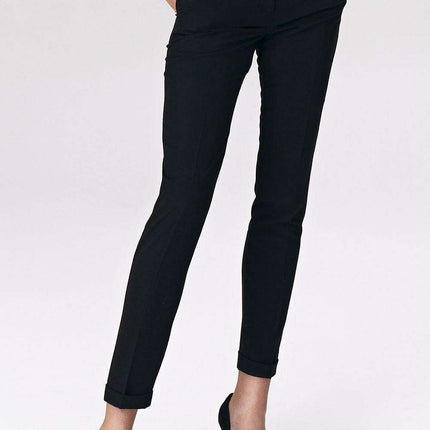 Sleek Black Tailored Trousers Modern Press Stud Detail Nife - Très Elite