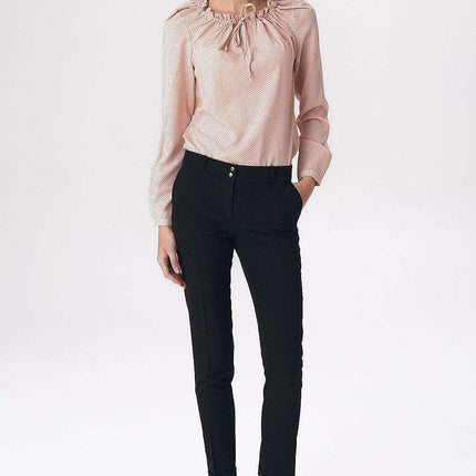 Sleek Black Tailored Trousers Modern Press Stud Detail Nife - Très Elite