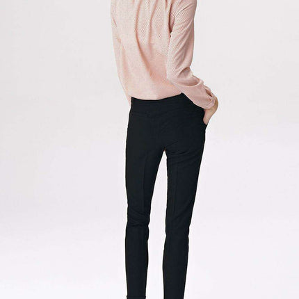 Sleek Black Tailored Trousers Modern Press Stud Detail Nife - Très Elite