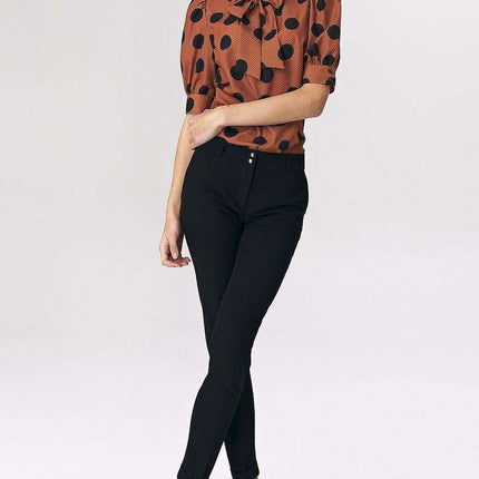 Sleek Black Tailored Trousers Modern Press Stud Detail Nife - Très Elite