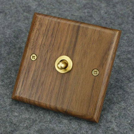 Sleek Black Walnut Electrical Panel with USB Ports, Adjustable LED Ambiance, and Contemporary Toggle Features..