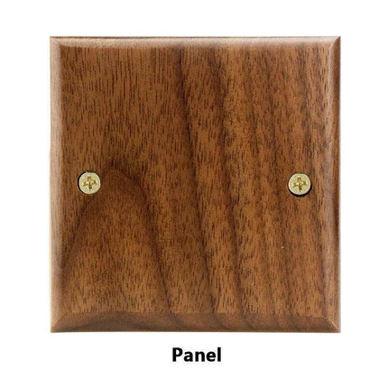Sleek Black Walnut Electrical Panel with USB Ports, Adjustable LED Ambiance, and Contemporary Toggle Features..
