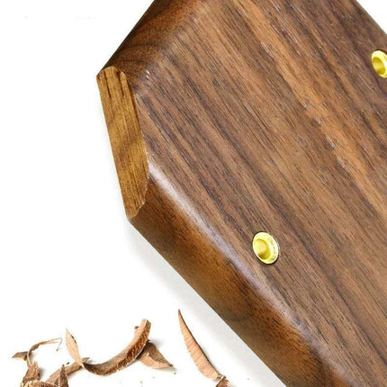 Sleek Black Walnut Electrical Panel with USB Ports, Adjustable LED Ambiance, and Contemporary Toggle Features..