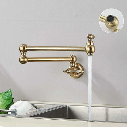 Sleek Brushed Gold Brass Wall-Mounted Pot Filler Faucet for a Chic Kitchen Upgrade..