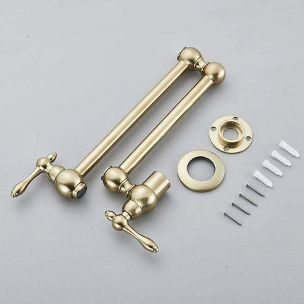 Sleek Brushed Gold Brass Wall-Mounted Pot Filler Faucet for a Chic Kitchen Upgrade..