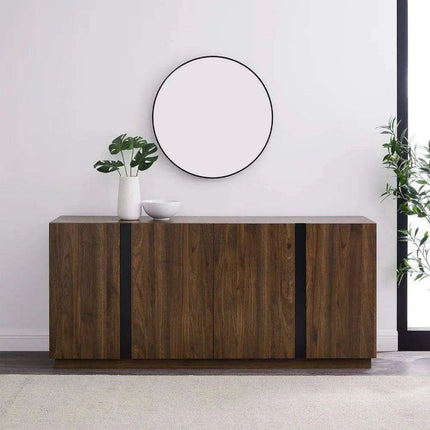 Sleek Contemporary Dark Walnut 4-Door Cutlery Storage Cabinet with Adjustable Shelves - Modern Design, 15.75" Deep x 70" Wide x 31" High, Free Shipping Included - Très Elite