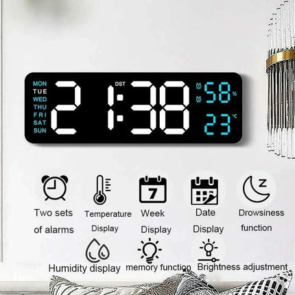 Sleek Digital LED Alarm Clock with Weather Display - Adjustable Brightness, Dual Alarms, and Wall-Mountable Design - Très Elite