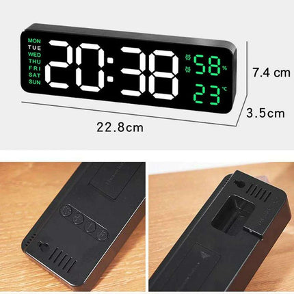 Sleek Digital LED Alarm Clock with Weather Display - Adjustable Brightness, Dual Alarms, and Wall-Mountable Design - Très Elite