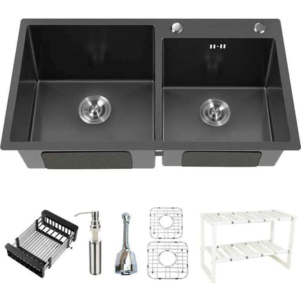 Sleek Dual-Basin Gourmet Stainless Steel Kitchen Sink Set with Effortless Cleanup Design - Très Elite