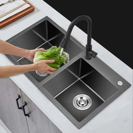 Sleek Dual-Basin Gourmet Stainless Steel Kitchen Sink Set with Effortless Cleanup Design - Très Elite