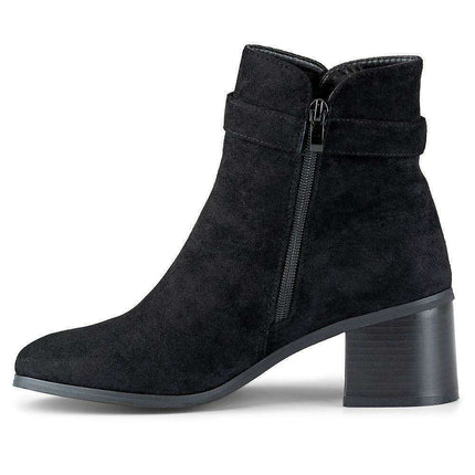Sleek Eco-Friendly Heeled Booties with Plush Faux Fur Interior - Très Elite
