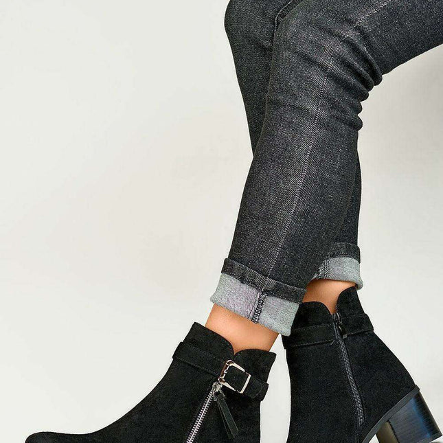 Sleek Eco-Friendly Heeled Booties with Plush Faux Fur Interior - Très Elite