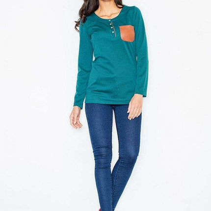 Sleek Eco-Friendly Leather Pocket Blouse with Round Neck Style - Très Elite