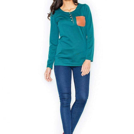 Sleek Eco-Friendly Leather Pocket Blouse with Round Neck Style - Très Elite