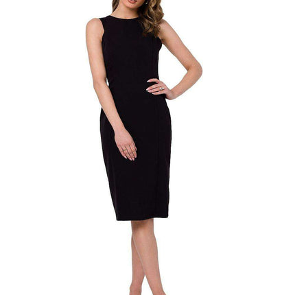 Sleek Geometric Stitched Sleeveless Pencil Dress with Concealed Zip