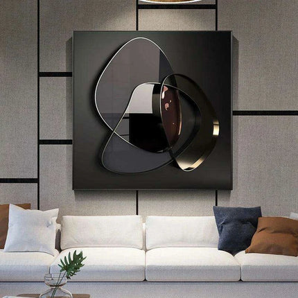 Sleek Gold-Accented 3D Geometric Canvas Artwork for Trendy Home Aesthetics - Très Elite