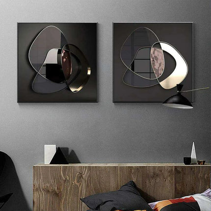 Sleek Gold-Accented 3D Geometric Canvas Artwork for Trendy Home Aesthetics - Très Elite