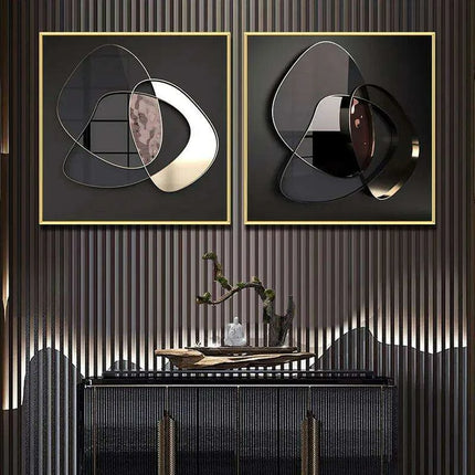 Sleek Gold-Accented 3D Geometric Canvas Artwork for Trendy Home Aesthetics - Très Elite