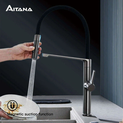 Sleek Gunmetal Gray Kitchen Faucet with Magnetic Docking, Easy Single Handle Control for Hot & Cold Water - Très Elite
