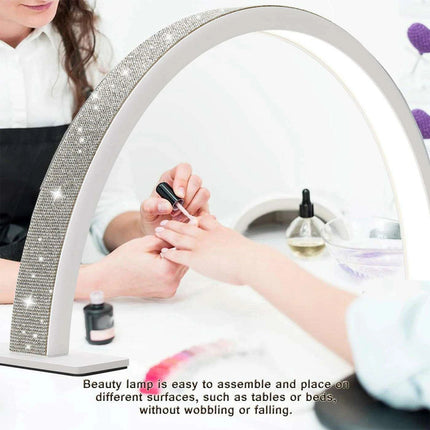 Sleek Half-Moon LED Nail Lamp with Customizable Brightness and Glamorous Rhinestone Design for Salon Professionals - Très Elite