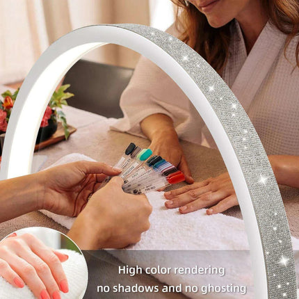 Sleek Half-Moon LED Nail Lamp with Customizable Brightness and Glamorous Rhinestone Design for Salon Professionals - Très Elite