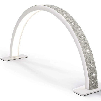 Sleek Half-Moon LED Nail Lamp with Customizable Brightness and Glamorous Rhinestone Design for Salon Professionals..