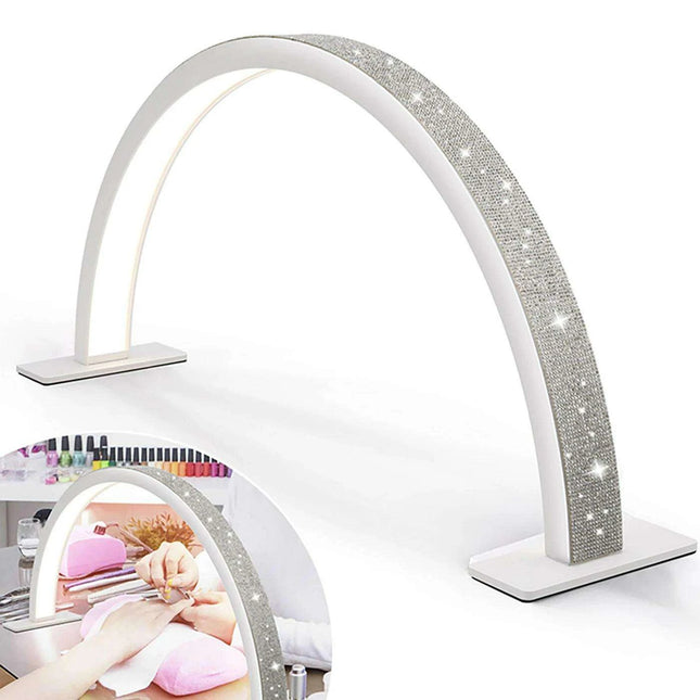 Sleek Half-Moon LED Nail Lamp with Customizable Brightness and Glamorous Rhinestone Design for Salon Professionals