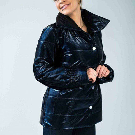 Sleek High-Collar Quilted Jacket with Fashionable Elastic Accents - Très Elite