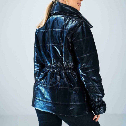 Sleek High-Collar Quilted Jacket with Fashionable Elastic Accents - Très Elite