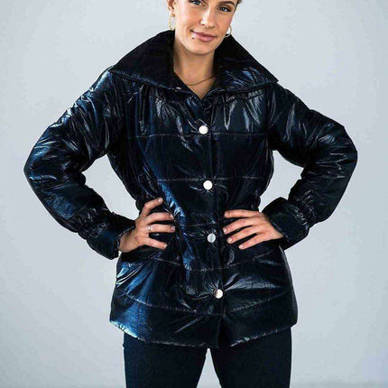 Sleek High-Collar Quilted Jacket with Fashionable Elastic Accents - Très Elite