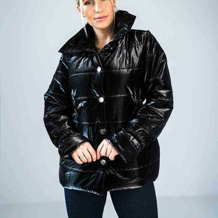 Sleek High-Collar Quilted Jacket with Fashionable Elastic Accents - Très Elite