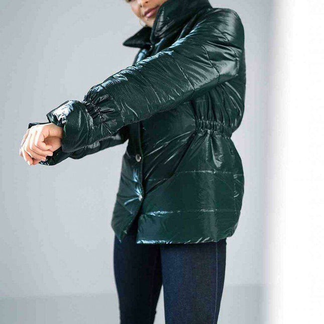 Sleek High-Collar Quilted Jacket with Fashionable Elastic Accents