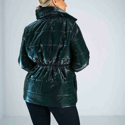 Sleek High-Collar Quilted Jacket with Fashionable Elastic Accents - Très Elite