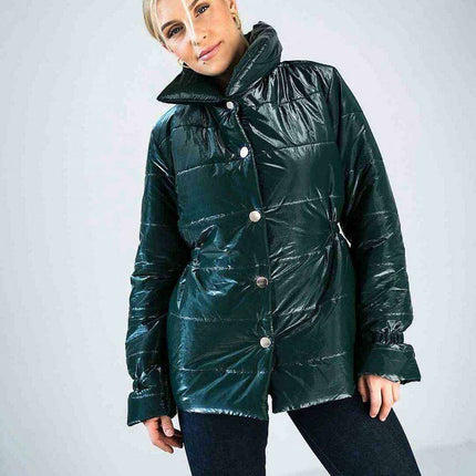 Sleek High-Collar Quilted Jacket with Fashionable Elastic Accents - Très Elite