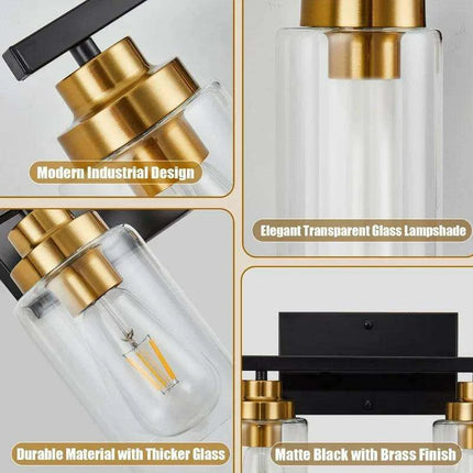 Sleek Industrial Chic 4-Bulb Vanity Light in Matte Black and Brass - Très Elite