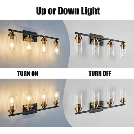 Sleek Industrial Chic 4-Bulb Vanity Light in Matte Black and Brass - Très Elite