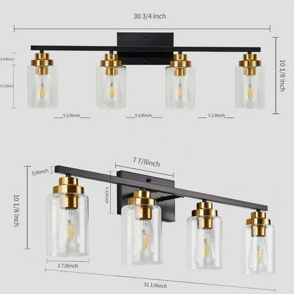 Sleek Industrial Chic 4-Bulb Vanity Light in Matte Black and Brass - Très Elite