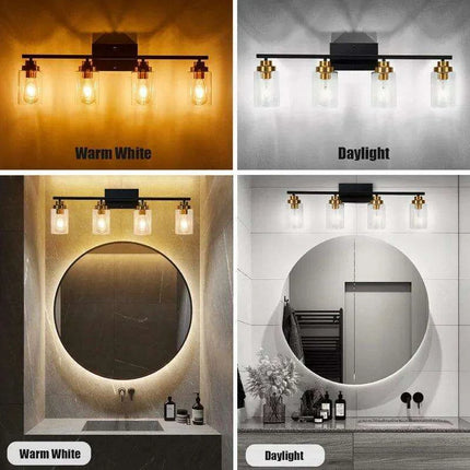 Sleek Industrial Chic 4-Bulb Vanity Light in Matte Black and Brass - Très Elite