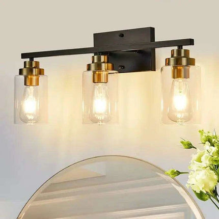 Sleek Industrial Chic 4-Bulb Vanity Light in Matte Black and Brass - Très Elite