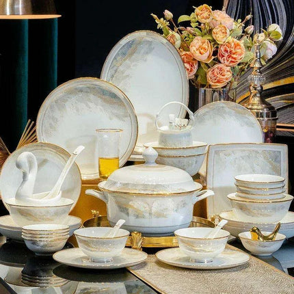 Sleek Korean-Inspired White Ceramic Dinnerware Collection - Luxe Table Setting - Très Elite