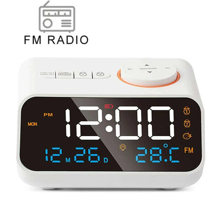 Sleek LED Alarm Clock with FM Radio, Temperature & Humidity Display for a Stylish Bedside Experience - Très Elite