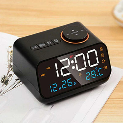 Sleek LED Alarm Clock with FM Radio, Temperature & Humidity Display for a Stylish Bedside Experience..