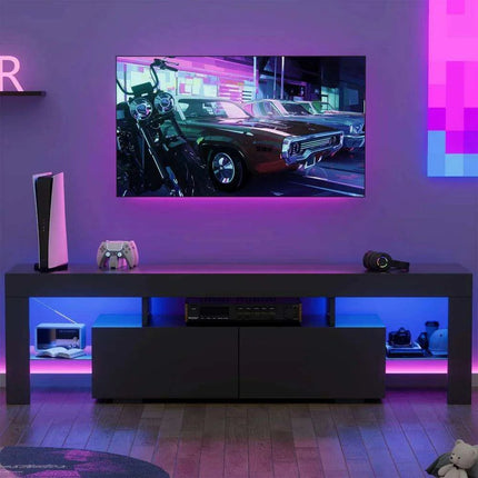 Sleek LED-Illuminated TV Stand with Glass Shelves and Storage, Fits TVs up to 70 Inches - Très Elite