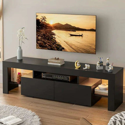 Sleek LED-Illuminated TV Stand with Glass Shelves and Storage, Fits TVs up to 70 Inches - Très Elite