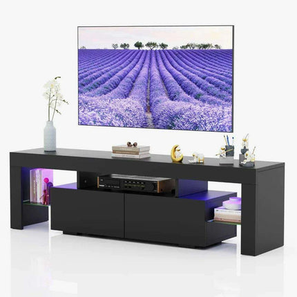 Sleek LED-Illuminated TV Stand with Glass Shelves and Storage, Fits TVs up to 70 Inches - Très Elite