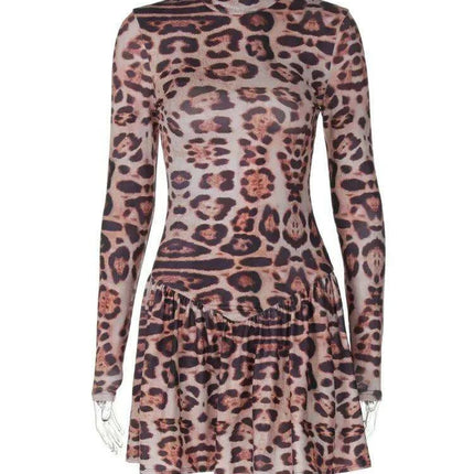 Sleek Leopard Print Bodycon Mini Dress with Turtleneck for Women - Très Elite