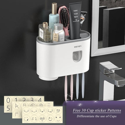 Sleek Magnetic Toothbrush and Toothpaste Organizer with Automatic Dispenser for a Stylish Bathroom Upgrade..